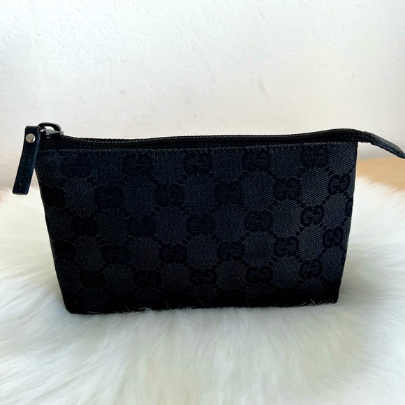 Gucci GG Monogram Black Top Zip Canvas Cosmetic Pouch EUC Italy - Picture 1 of 16